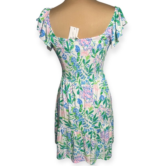 Lilly Pulitzer white multicolor floral smocked short dress Just A Pinch Jilly M - Picture 5 of 9